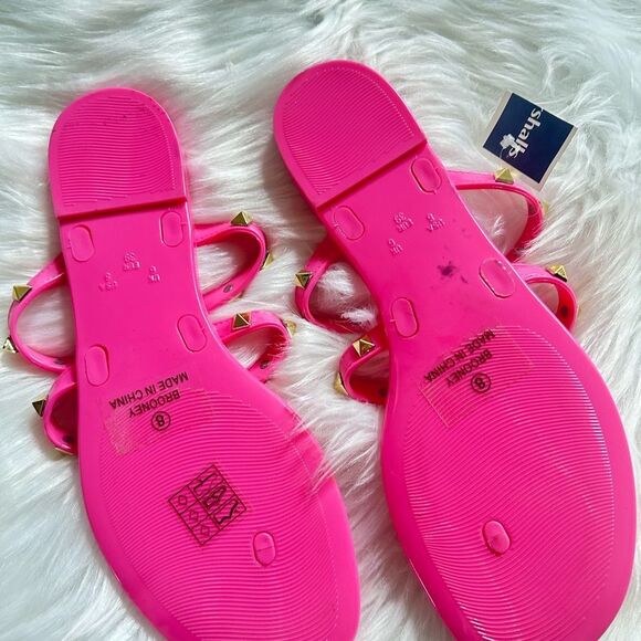 NWT Nicole Miller Sandals Flamingo Pink Jelly Gold Studded Booney in size 8 - Picture 3 of 6